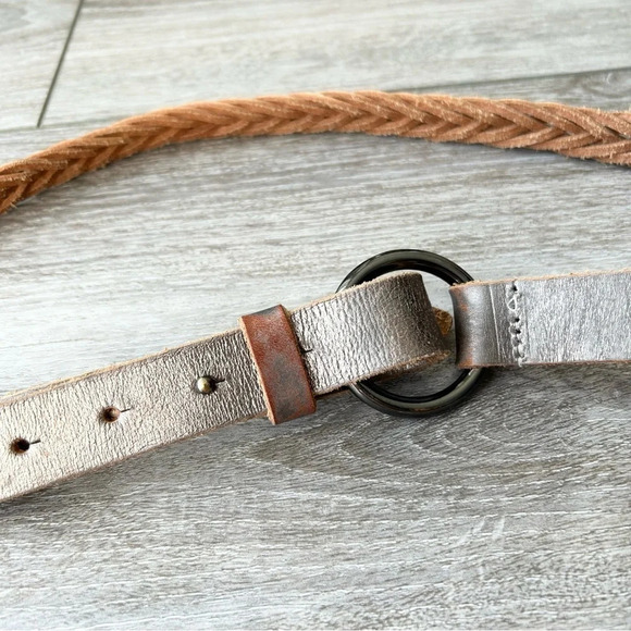 Gap Pearl Silver Leather Braided Leather Belt - Picture 3 of 12